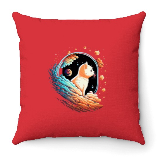 Astronaut Cat Space Cat on Galaxy Cat Lover Throw Pillows
