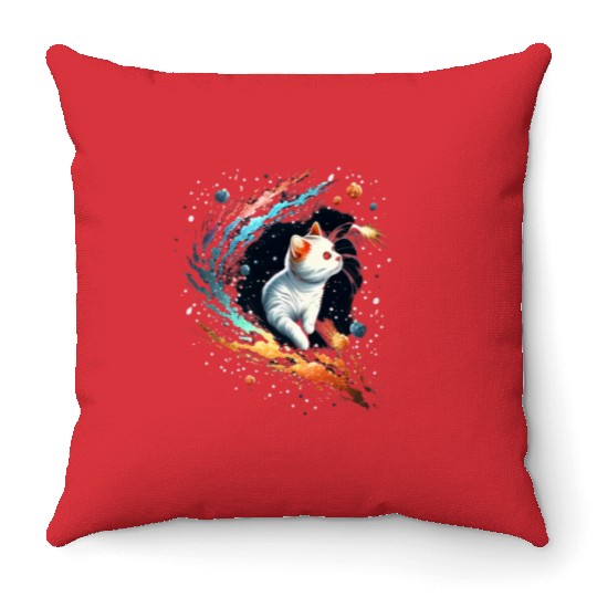 Astronaut Cat or Space Cat on Galaxy Cat Lover Throw Pillows
