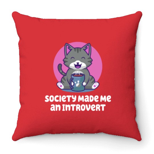 Handcrafted by Society Introvert Sayings Antisocia Throw Pillows
