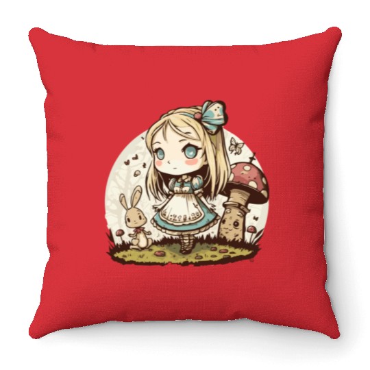 Chibi in Wonderland Throw Pillows