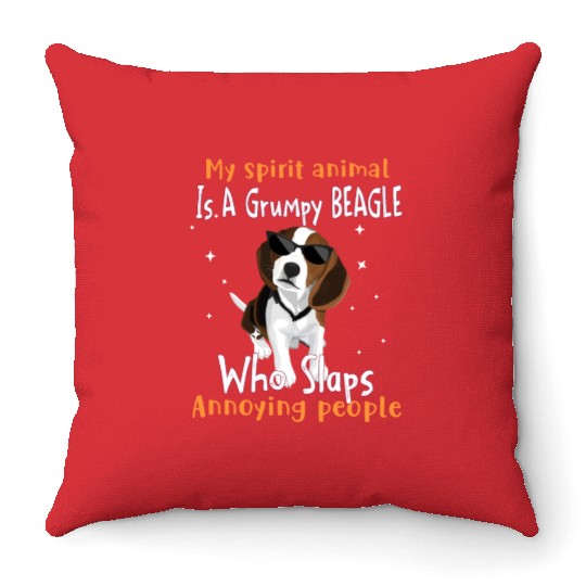 My Spirit animal Is A Grumpy Beagle Throw Pillows