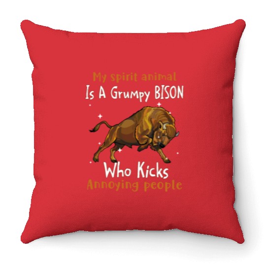 My Spirit animal Is A Grumpy Bison Throw Pillows