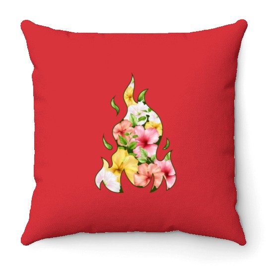 Coconut Girl Aesthetic Hibiscus Flame Throw Pillows