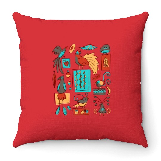 Retro 1950s Birds Of Paradise Pattern Throw Pillows