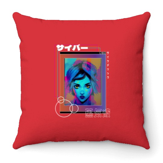 Psychedelic Cyberpop Japanese Vaporwave Aesthetic Throw Pillows