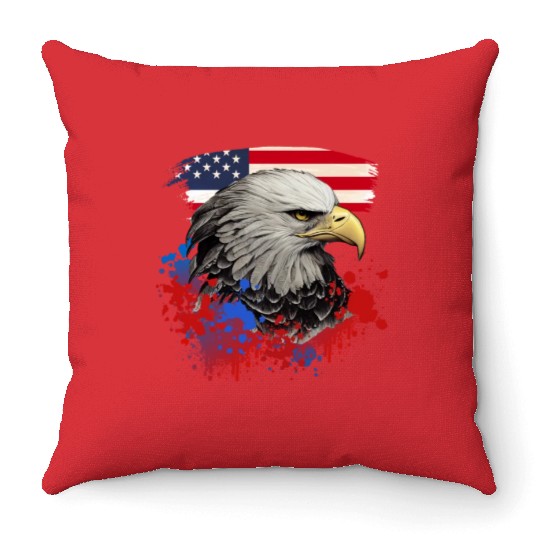 Bald Eagle Patriotic American Bird US Flag Throw Pillows