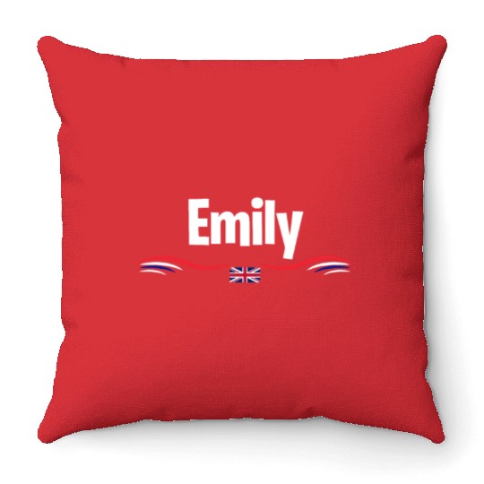 UK Flag Emily England Girl British Birthday Name Throw Pillows