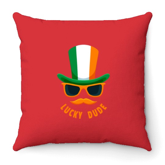 Lucky Dude, St Patricks Day, Irish, Boys T, mousta Throw Pillows