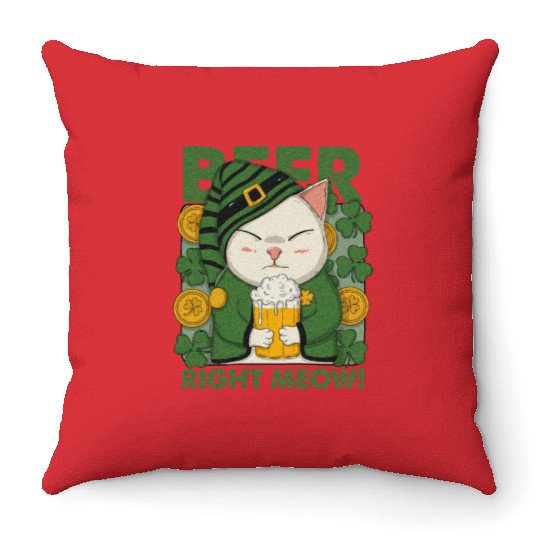 Beer Right Meow Throw Pillows