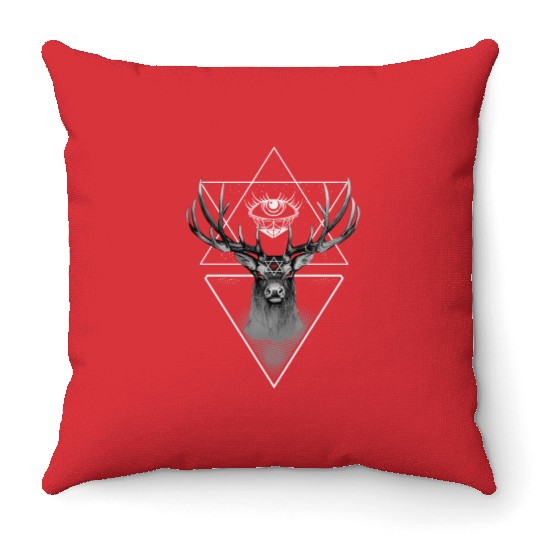 Witch Eye Evil Deer Pentagram Satanic Witchcraft Throw Pillows