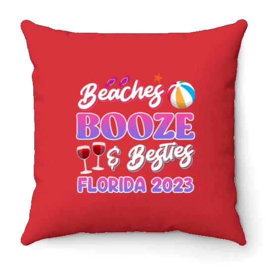 Beach Booze Besties Florida Vacation Spring Break Throw Pillows