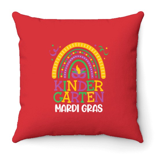 Cute Boho Rainbow Mardi Gras Kindergarten Teacher Throw Pillows