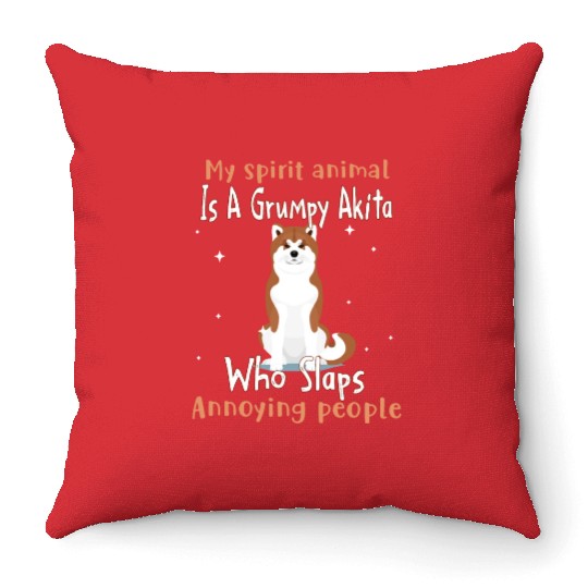 My Spirit animal Is A Grumpy Akita Throw Pillows