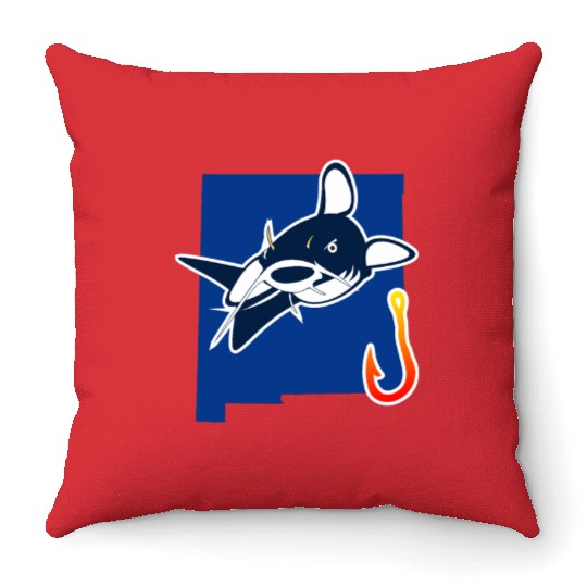 Catfishing Season New Mexico State Flag Fish Rod Throw Pillows