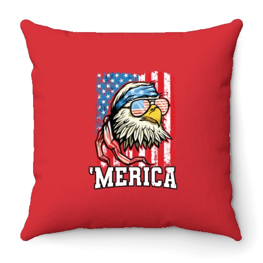 4th of July Bald Eagle USA Flag Patriotic Merica Throw Pillows
