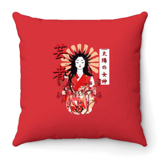 Amaterasu Omikami Cherry Blossom Sun Goddess Throw Pillows