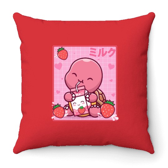 Kawaii Turtle Lover Strawberry Milk Shake Otaku Throw Pillows