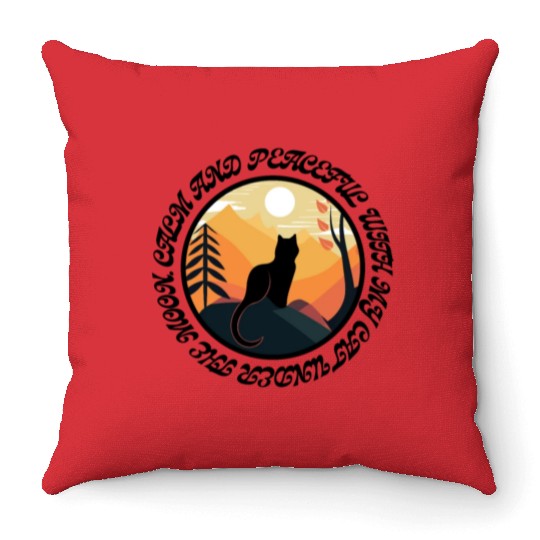 Calm and peaceful with my cat under the moon Throw Pillows