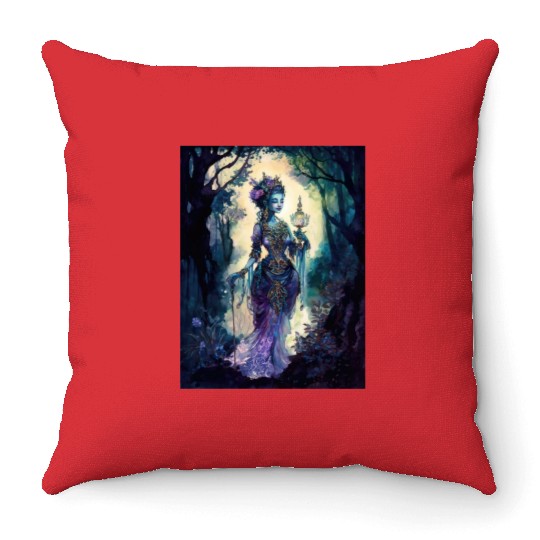 Asian Nature Goddess - Dark Woodland Witchy Forest Throw Pillows
