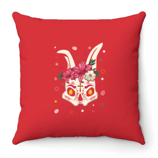 El Dia De Los Muertos Happy Easter Sunday Bunny Throw Pillows