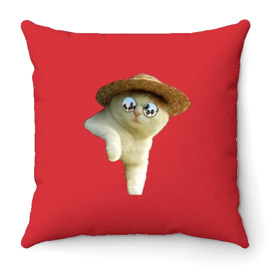 funny cat Throw Pillows