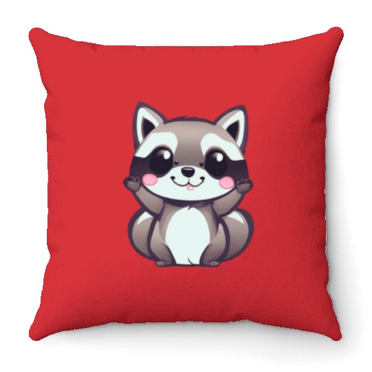 cute chibi raccoon Throw Pillows