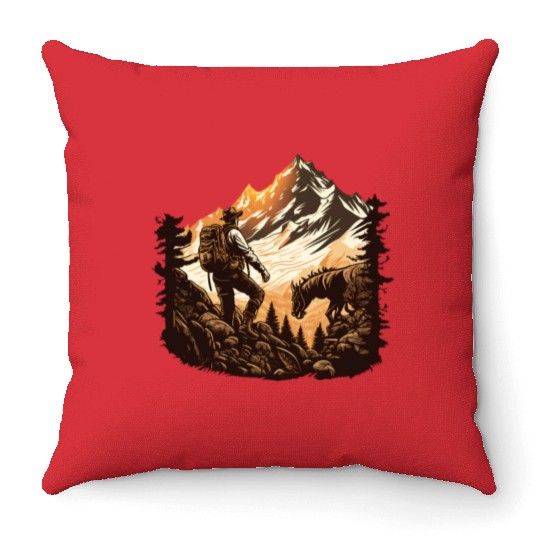 walking in mountains Throw Pillows