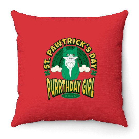 St Patricks Day Birthday Girl Born on Saint Paddy Throw Pillows
