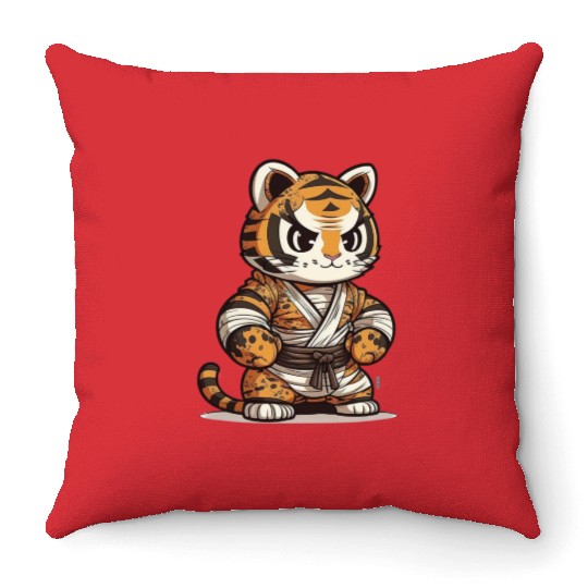 a lion in a kimono Throw Pillows