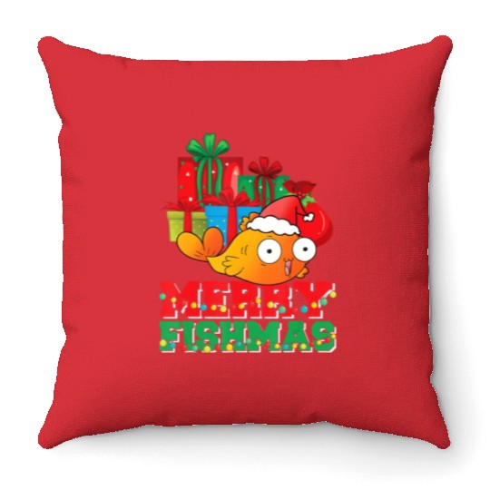 Merry Fishmas Christmas Fish Lover Fisherman Ugly Throw Pillows