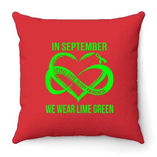 In September We Wear Lime Green Spinal Cord Injury Throw Pillows