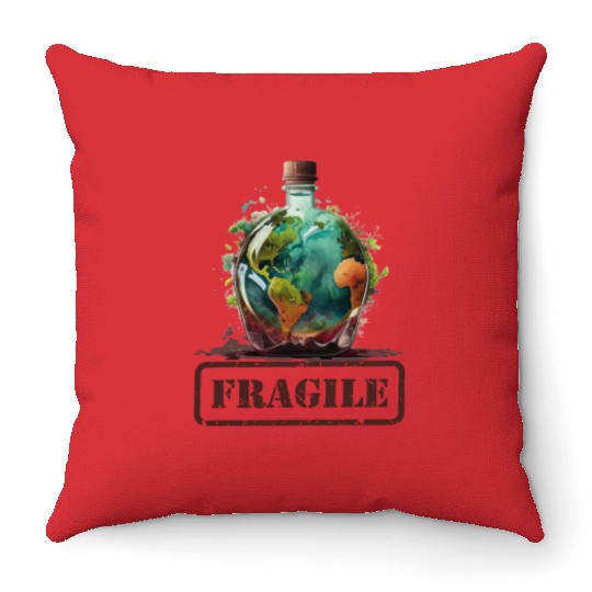 Fragile , Earth Day 2023 Planet Anniversary Throw Pillows