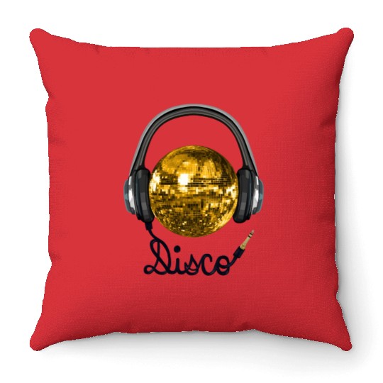Gold Disco Ball Music Headphones Throw Pillows