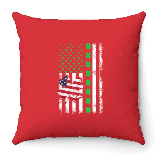 American Flag Shamrock St Patricks Day Throw Pillows