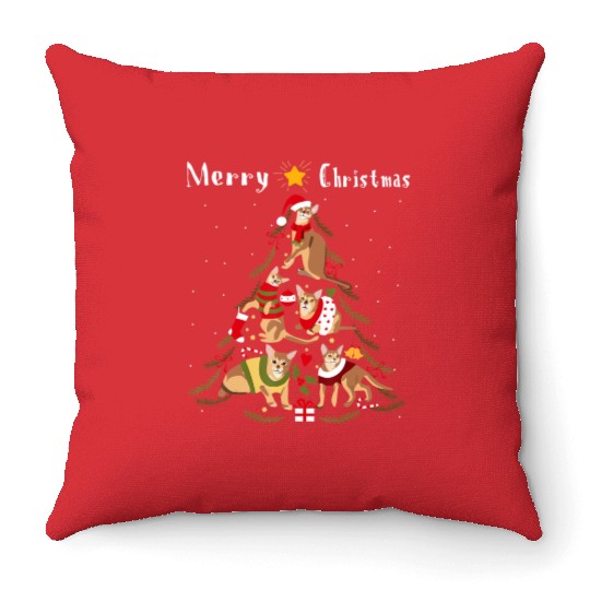 Abyssinian Cat Christmas Tree Xmas Cat Lover Throw Pillows