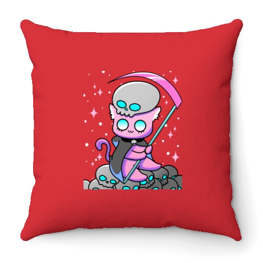 Kawaii Pastel Goth Anime Tarot Card Death Cute Wit Throw Pillows