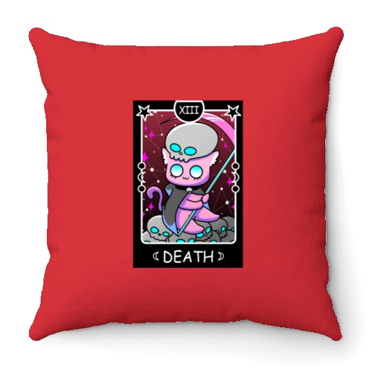 Kawaii Pastel Goth Tarot Card Death Grim Reaper Cu Throw Pillows