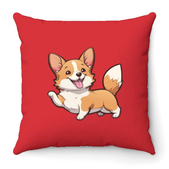 Happy Kawaii Corgi dog Throw Pillows