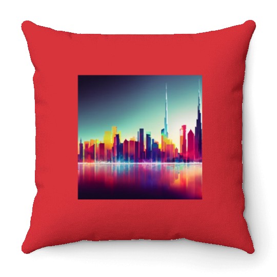 Dubai silhouette skyline abstract art Throw Pillows