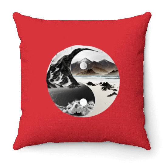 Ying Yang - mountains - beach Throw Pillows