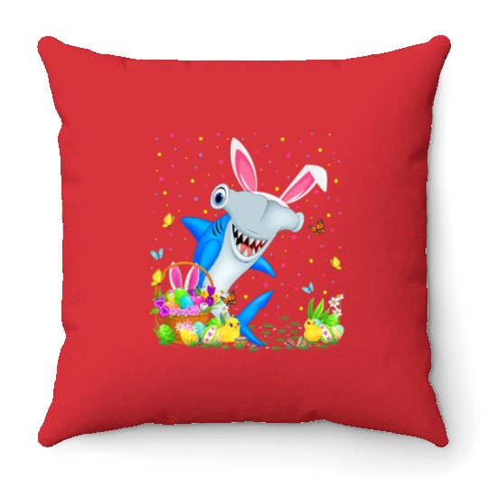 Shark Fish Easter Egg Hunting Hammerhead Shark Eas Throw Pillows