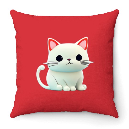 The Feline Fantasy A White Cat Chibi Design Throw Pillows