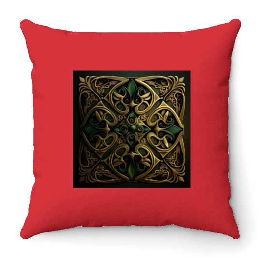 Green Bronze Ornamental Plaid Decoration Pattern Throw Pillows