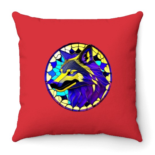 Moonlit Majesty The Art of Stained Glass Wolves Throw Pillows