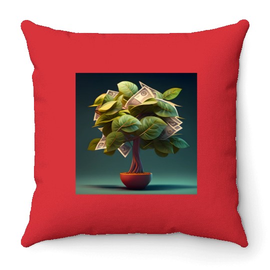 Plant in Flower Pot Money Tree - 3D Digital Art Throw Pillows