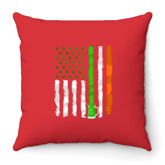 Irish American Flag Draft Beer Shamrock St Patrick Throw Pillows