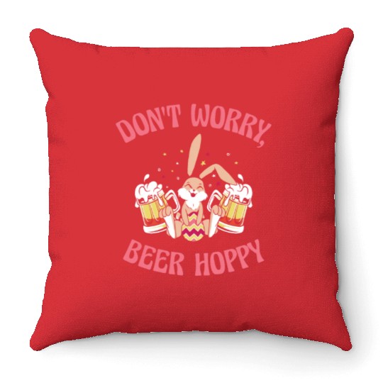 Easter Bunnies Beer Drinking Holiday Rabbit Throw Pillows