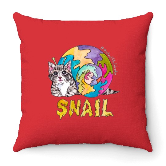 Psychedelic Kitten Snail Throw Pillows