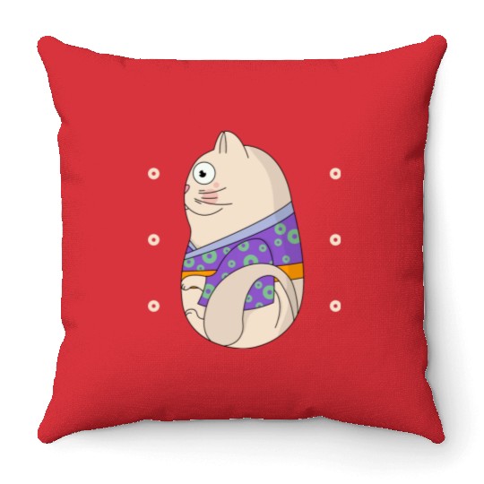 Cute Japanese Cat Side View Open Eyes Throw Pillows