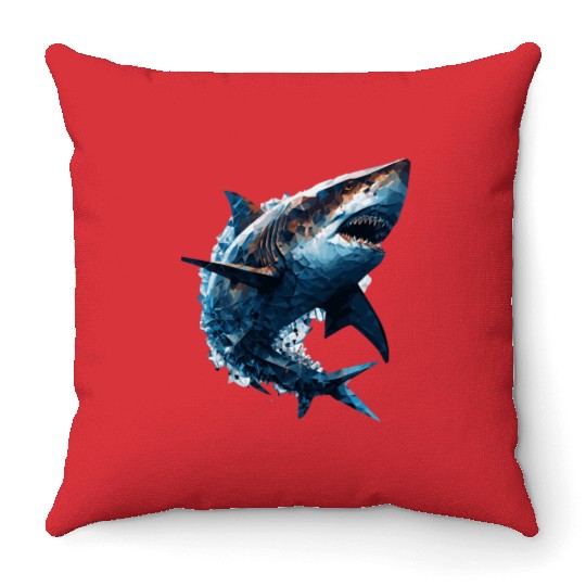 Geometric Shark Head Abstract Polygonal Wild Anima Throw Pillows